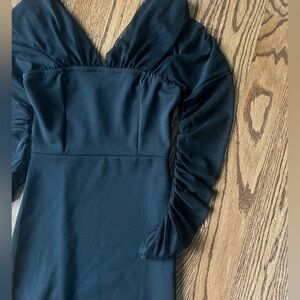 Windsor long sheer sleeve black midi bodycon off shoulder dress
